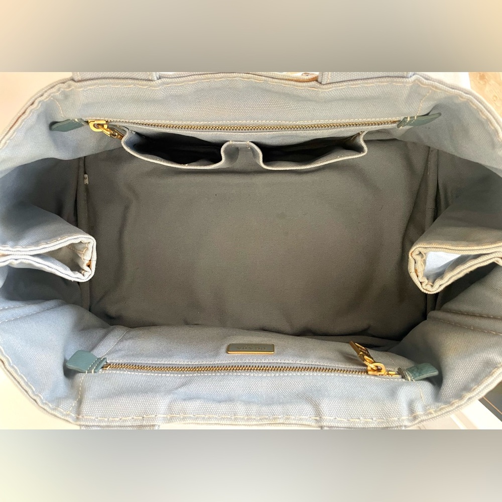 Prada Light Blue Denim Tote, Custom Embellished with 14 Vintage Brooches,16x9x10 - Picture 11 of 16